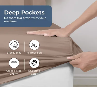 Royale Linens 100% Organic Cotton Percale Weave Super Soft Deep Pocket Bottom Sheets Elastic Sheet Fitted Sheets Only