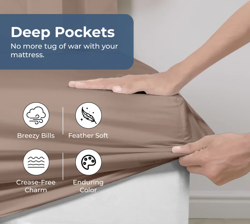 Royale Linens 100% Organic Cotton Percale Weave Super Soft Deep Pocket Bottom Sheets Elastic Sheet Fitted Sheets Only