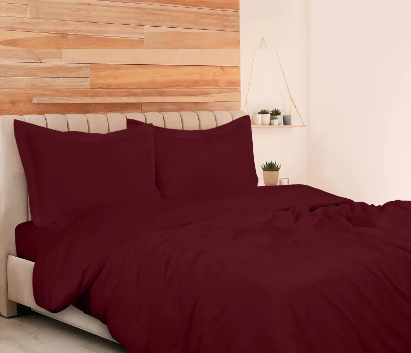 ROYALE Burgundy Duvet Cover - Washed Duvet Cover Set, 3 Piece Double Brushed Duvet Covers with Button Closure - 1 Duvet Cover and 2 Pillow Shams - Comforter Cover