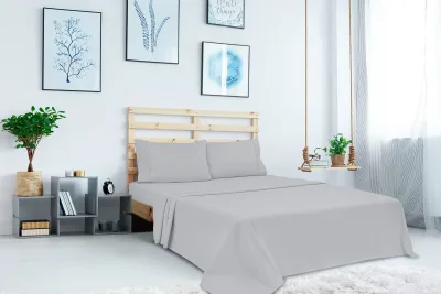 Royale Linens Flat Sheet Only - Brushed 1800 Microfiber - Ultra Soft & Breathable - Wrinkle & Stain Resistant - Hotel Quality Flat Sheet Sold Separately - Top Sheet for Bed ( Silver)