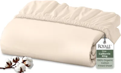 Royale Linens 100% Organic Cotton Percale Weave Super Soft Deep Pocket Bottom Sheets Elastic Sheet Fitted Sheets Only