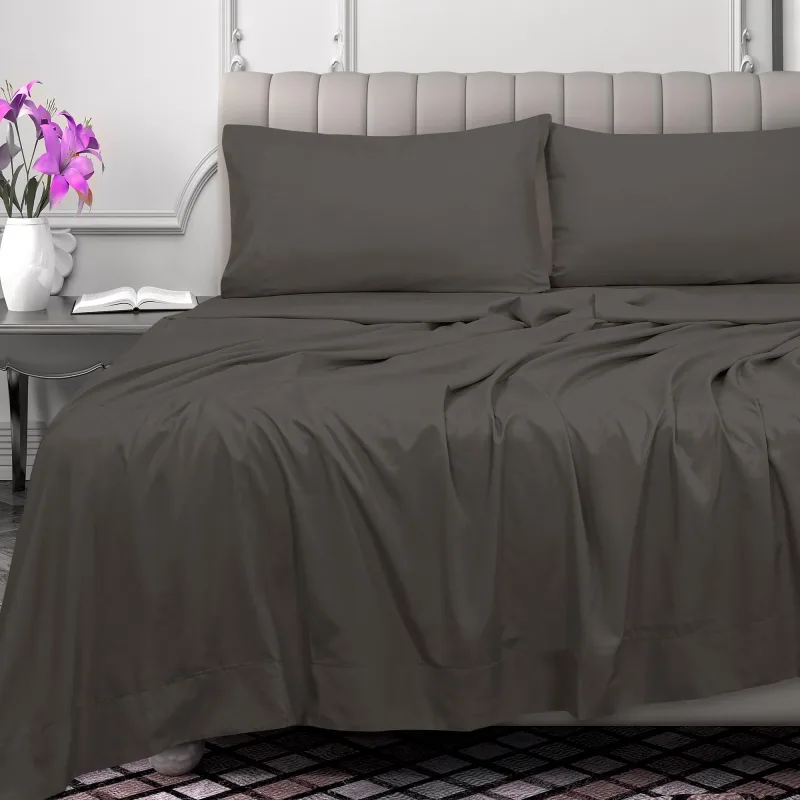 ROYALE LINENS 300 Thread Count 100% Long Staple Combed Cotton Flat Sheet - Super Soft - Top Sheet - Flat Sheet Sold Separately - Breathable, Cool & Crisp Percale Flat Sheet Only (Grey)