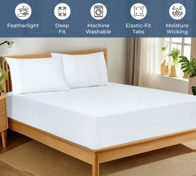 Royale Linens 100% Organic Cotton Percale Weave Super Soft Deep Pocket Bottom Sheets Elastic Sheet Fitted Sheets Only