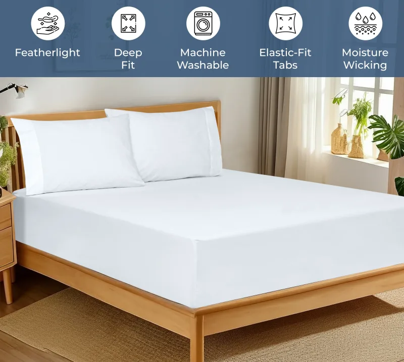 Royale Linens 100% Organic Cotton Percale Weave Super Soft Deep Pocket Bottom Sheets Elastic Sheet Fitted Sheets Only