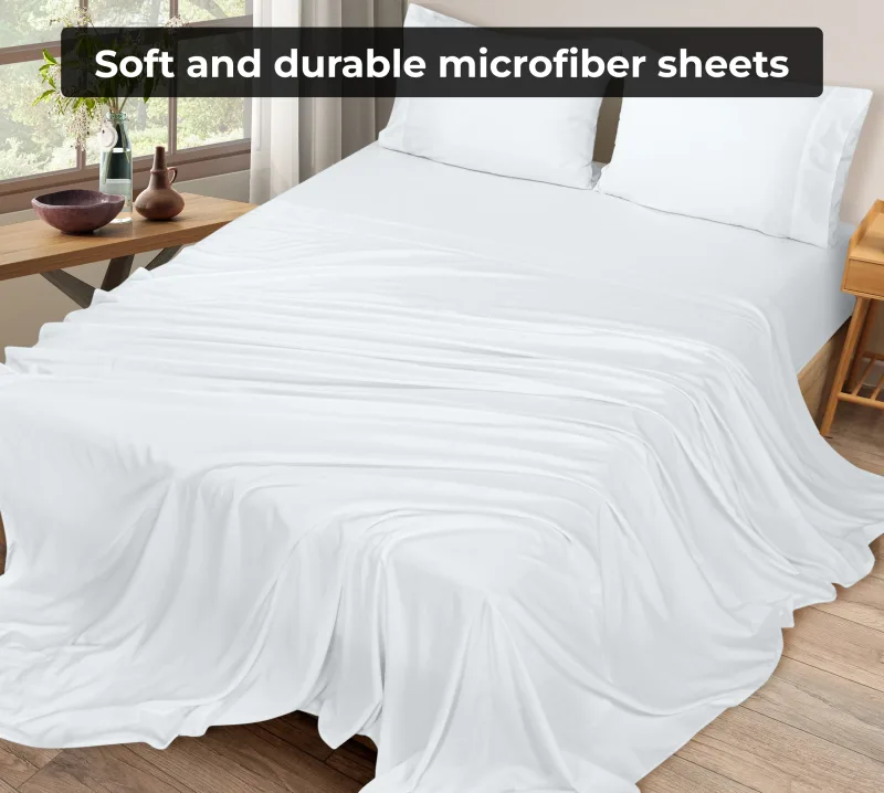 Royale Linens kun topplaken – børstet 1800 mikrofiber – ultrasoft og pustende – rynke- og flekkresistent – hotellkvalitet, selges separat – topplaken til seng – (hvit)