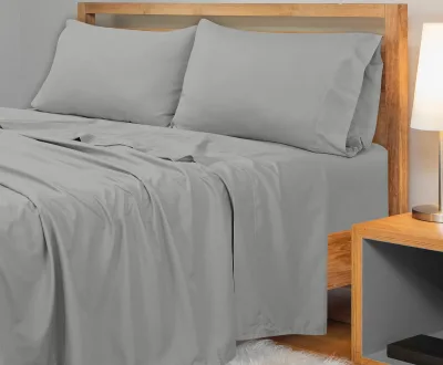 ROYALE LINENS 300 Thread Count 100% Long Staple Combed Cotton Flat Sheet - Super Soft - Top Sheet - Flat Sheet Sold Separately - Breathable, Cool & Crisp Percale Flat Sheet Only (Silver)