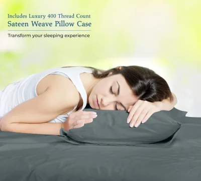 Royale Linen 400 Thread Count 100% American Grown Cotton 4 Piece Sateen Sheet Set - 1 Fitted Sheet, 1 Flat Sheet, 2 Pillow case - Blue Light Bedsheet - Cotton Sheets - (Blue Light)