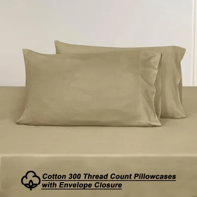 ROYALE LINENS 300 Thread Count 100% Long Staple Combed Cotton Sheet Set - 4 Piece Bed Sheet 1 Fitted Sheet, 1 Flat Sheet, 2 Pillow case - Breathable, Cool & Crisp Percale Sheet Set (Beige)
