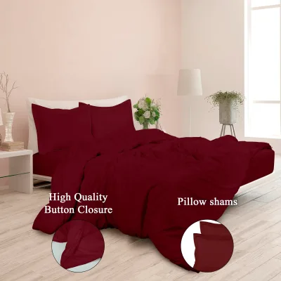 ROYALE Burgundy Duvet Cover - Washed Duvet Cover Set, 3 Piece Double Brushed Duvet Covers with Button Closure - 1 Duvet Cover and 2 Pillow Shams - Comforter Cover