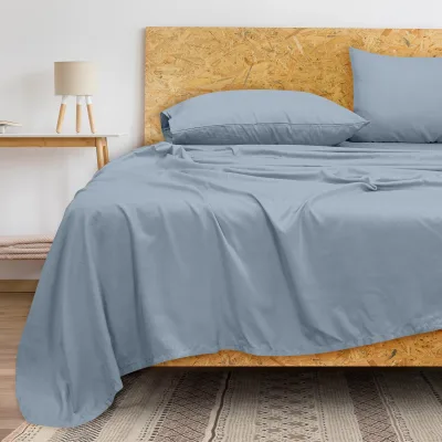 Royale Linen 300 Thread Count 100% Long Staple Combed Cotton Flat Sheet - Super Soft - Top Sheet - Flat Sheet Sold Separately - Breathable Cool & Crisp Percale Flat Sheet Only ( Lake Blue)