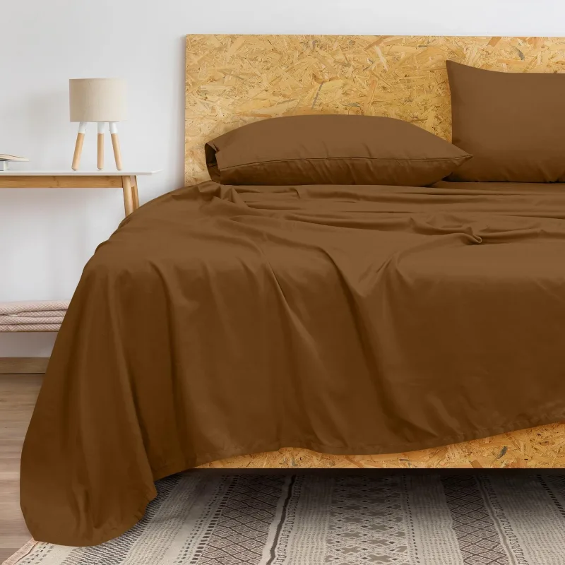 ROYALE LINENS 300 Thread Count 100% Long Staple Combed Cotton Flat Sheet - Super Soft- Top Sheet -Flat Sheet Sold Separately - Breathable Cool & Crisp Percale Flat Sheet Only (Chocolate)