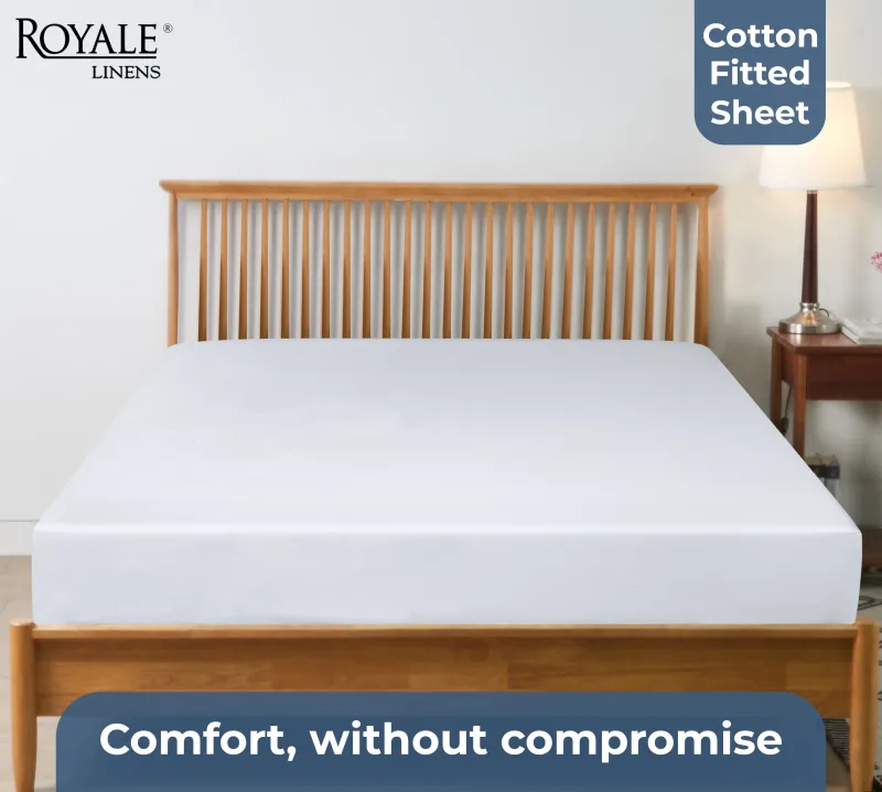 Royale Linens 100% Organic Cotton Percale Weave Super Soft Deep Pocket Bottom Sheets Elastic Sheet Fitted Sheets Only