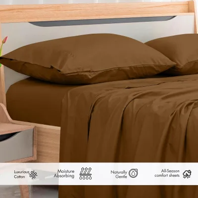 ROYALE LINENS 300 Thread Count 100% Long Staple Combed Cotton Flat Sheet - Super Soft- Top Sheet -Flat Sheet Sold Separately - Breathable Cool & Crisp Percale Flat Sheet Only (Chocolate)