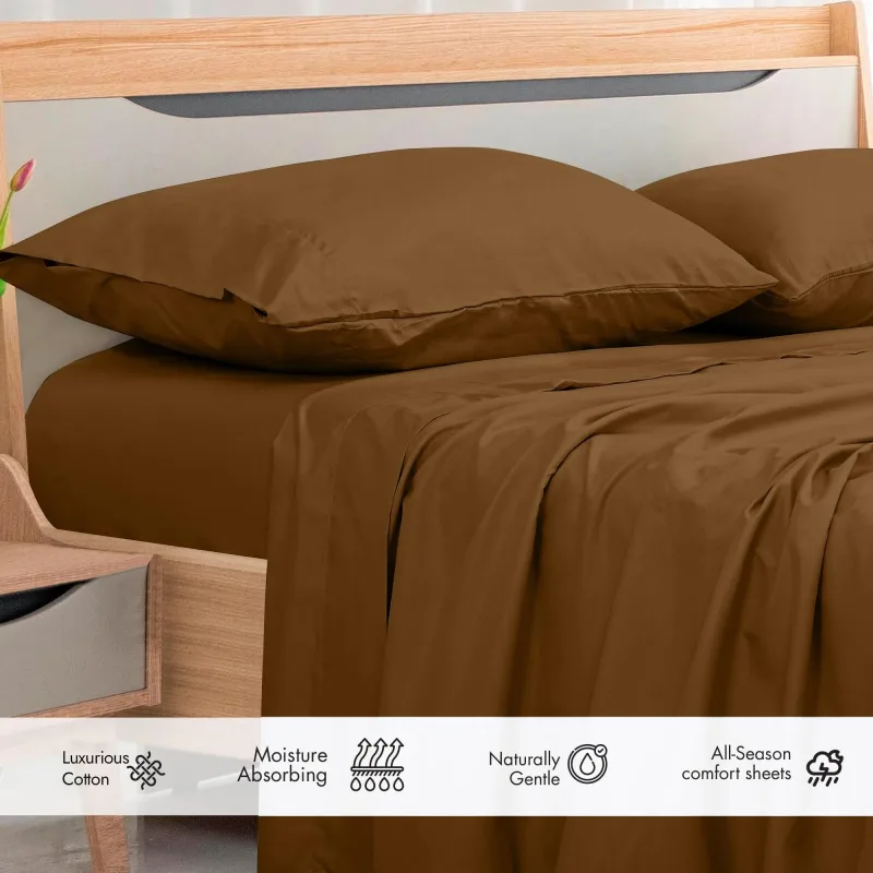 ROYALE LINENS 300 Thread Count 100% Long Staple Combed Cotton Flat Sheet - Super Soft- Top Sheet -Flat Sheet Sold Separately - Breathable Cool & Crisp Percale Flat Sheet Only (Chocolate)