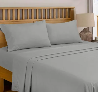 ROYALE LINENS 300 Thread Count 100% Long Staple Combed Cotton Flat Sheet - Super Soft - Top Sheet - Flat Sheet Sold Separately - Breathable, Cool & Crisp Percale Flat Sheet Only (Silver)