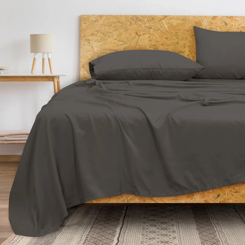 ROYALE LINENS 300 Thread Count 100% Long Staple Combed Cotton Flat Sheet - Super Soft - Top Sheet - Flat Sheet Sold Separately - Breathable, Cool & Crisp Percale Flat Sheet Only (Grey)