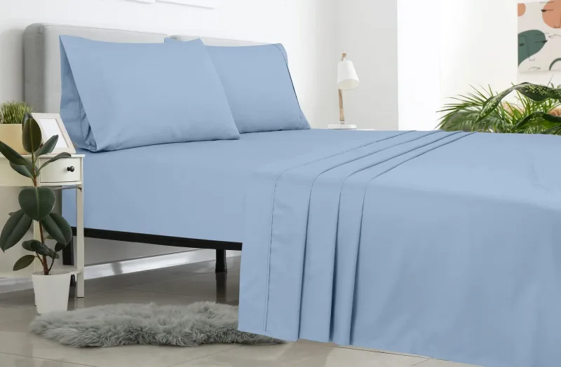 Royale Linen 2-pak flad lagen sæt i bulk - top lagen - blød 1800 mikrofiber - krølle- og pletresistent - til hotel, massagebord, hospital, kollegium - flad lagen sælges separat (Lake Blue)