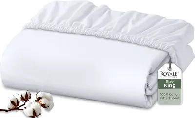 Royale Linens 100% Organic Cotton Percale Weave Super Soft Deep Pocket Bottom Sheets Elastic Sheet Fitted Sheets Only