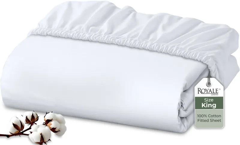 Royale Linens 100% Organic Cotton Percale Weave Super Soft Deep Pocket Bottom Sheets Elastic Sheet Fitted Sheets Only