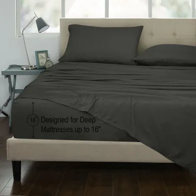ROYALE LINEN 300 Thread Count 100% Long Staple Combed Cotton Sheet Set - 4 Piece Bed Sheet 1 Fitted Sheet, 1 Flat Sheet, 2 Pillow Case - Breathable, Cool & Crisp Percale Sheet Set (Black)