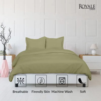 ROYALE Sage Green Duvet Cover - Washed Duvet Cover Set 3 Piece Double Brushed Duvet Covers with Button Closure - 1 Duvet Cover and 2 Pillow Shams - Comforter Cover