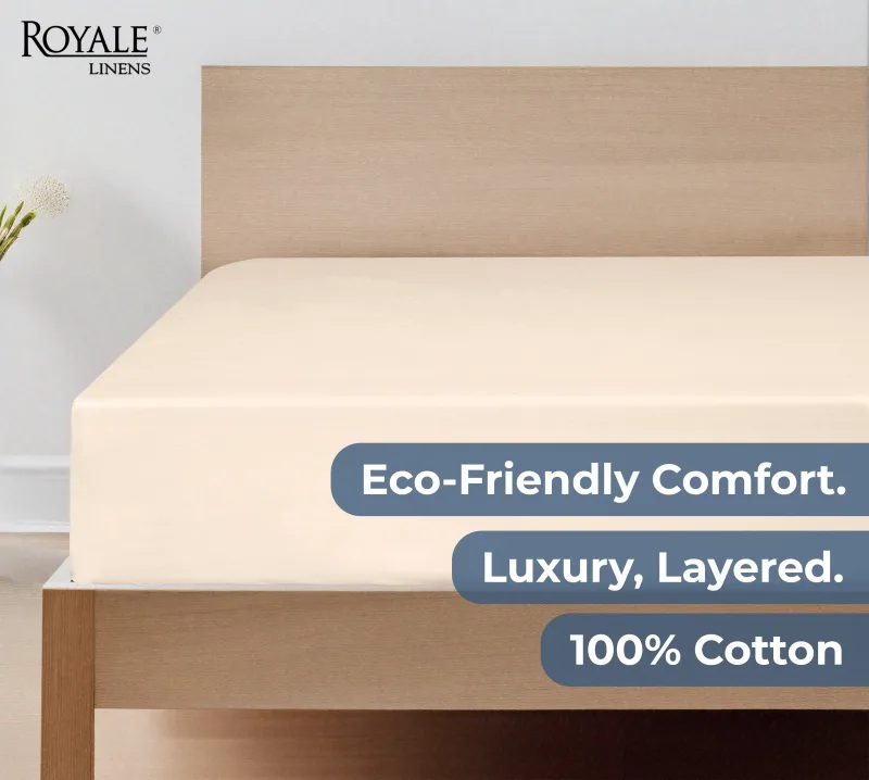 Royale Linens 100% Organic Cotton Percale Weave Super Soft Deep Pocket Bottom Sheets Elastic Sheet Fitted Sheets Only