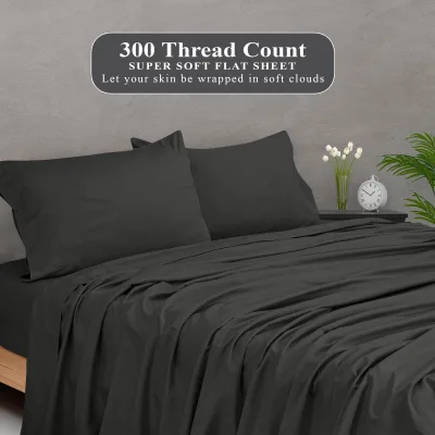 ROYALE LINENS 300 Thread Count 100% Long Staple Combed Cotton Flat Sheet - Super Soft - Top Sheet - Flat Sheet Sold Separately - Breathable, Cool & Crisp Percale Flat Sheet Only ( Black)