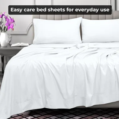 Royale Linens kun topplaken – børstet 1800 mikrofiber – ultrasoft og pustende – rynke- og flekkresistent – hotellkvalitet, selges separat – topplaken til seng – (hvit)