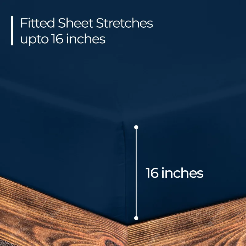 Royale Linens Fitted Sheet - Brushed Hotel Quality 1800 Ultra-Soft Wrinkle & Fade Resistant - Bottom Sheet - Deep Pocket Stretches Up to 16" - Fitted Sheet Only - Elastic Sheet ( Navy)