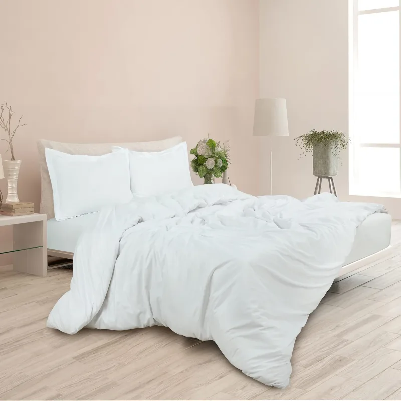 ROYALE White Duvet Cover - Washed Duvet Cover Set, 3 Piece Double Brushed Duvet Covers with Button Closure - 1 Duvet Cover and 2 Pillow Shams - Comforter Cover