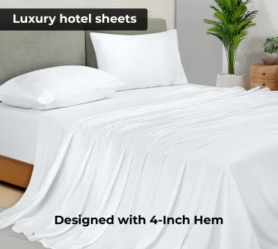 Royale Linens kun topplaken – børstet 1800 mikrofiber – ultrasoft og pustende – rynke- og flekkresistent – hotellkvalitet, selges separat – topplaken til seng – (hvit)