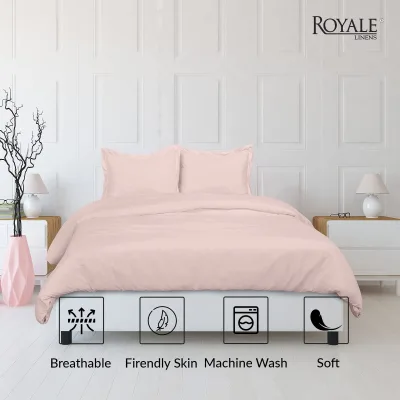 ROYALE Pink Duvet Cover  - Washed Duvet Cover Set, 3 Piece Double Brushed Duvet Covers with Button Closure - 1 Duvet Cover and 2 Pillow Shams - Comforter Cover