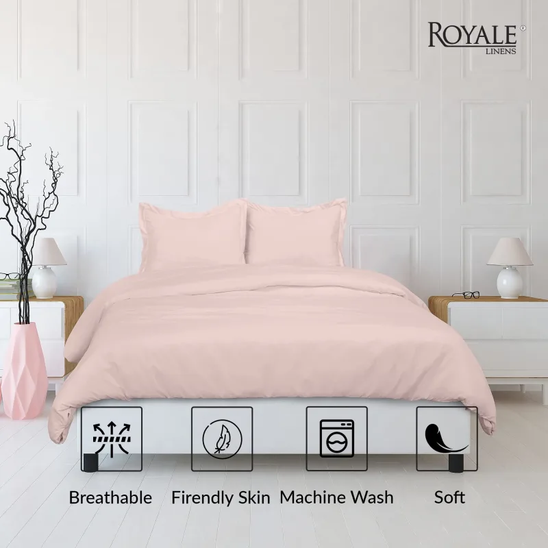 ROYALE Pink Duvet Cover  - Washed Duvet Cover Set, 3 Piece Double Brushed Duvet Covers with Button Closure - 1 Duvet Cover and 2 Pillow Shams - Comforter Cover